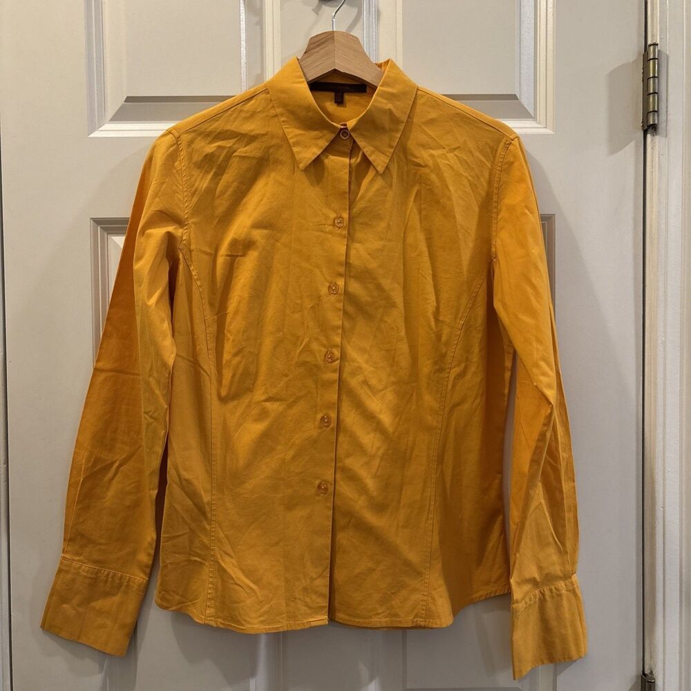 Women’s L Zara Basics Button‎ down Collared Shirt Long Sleeves Butter Yellow EUC